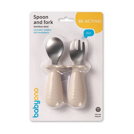 BabyOno, Baby-Besteck, Edelstahl, beige, ab 12 Monaten