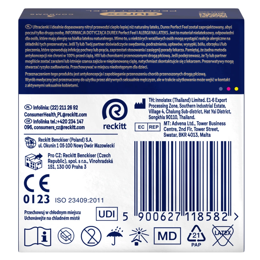 Durex Perfect Feel Premium Non-Latex, Nicht-Latex-Kondome, einzigartiges warmes Gefühl, 3 Stück