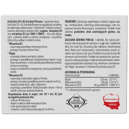 Activlab Pharma ActiCalcin D3+K2, 60 comprimidos