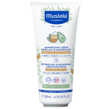 Kit Mustela, șampon nutritiv pentru descurcare ușoară, păr lung, creț, ondulat, din ziua 1, 200 ml + balsam pentru descurcare ușoară a părului, 200 ml