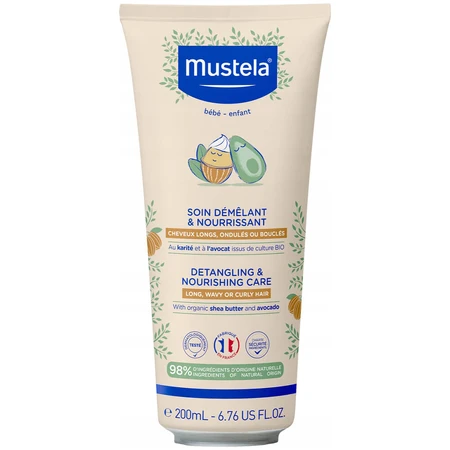 Kit Mustela, șampon nutritiv pentru descurcare ușoară, păr lung, creț, ondulat, din ziua 1, 200 ml + balsam pentru descurcare ușoară a părului, 200 ml