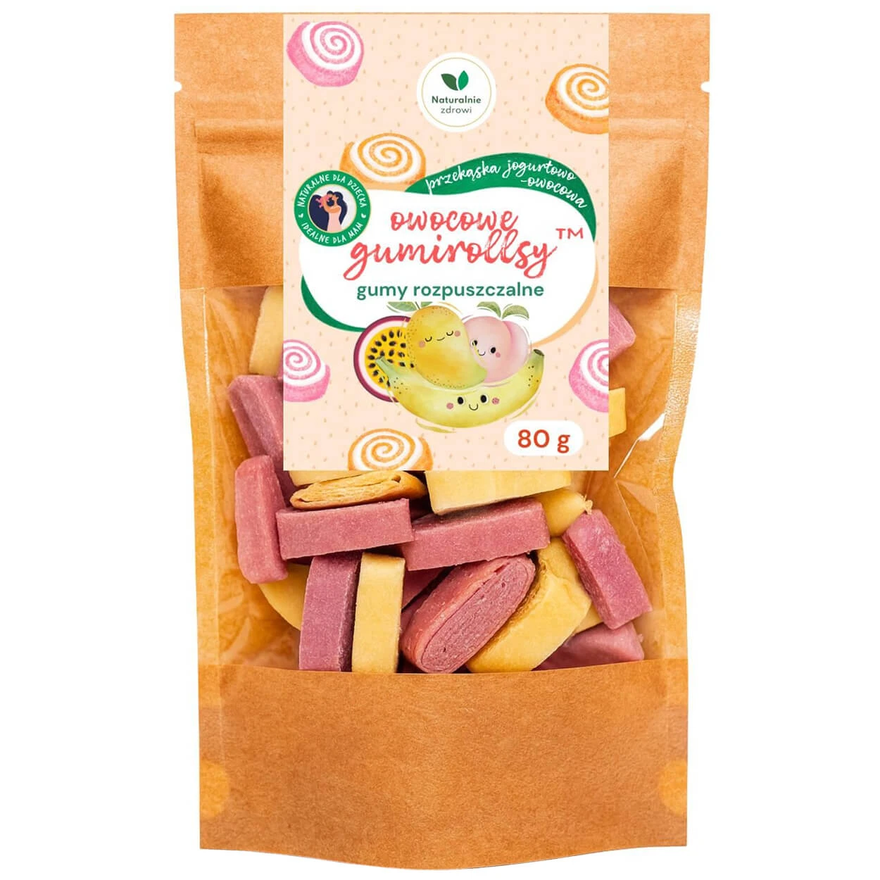 Natürlich gesunde Fruchtgummiröllchen, auflösbarer Kaugummi, 80 g
