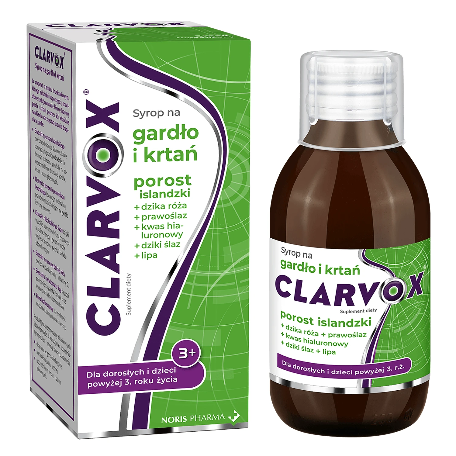 Clarvox Rachen- und Kehlkopfsirup für Erwachsene und Kinder ab 3 Jahren, Flechte + Hagebutte, Erdbeergeschmack, 200 ml