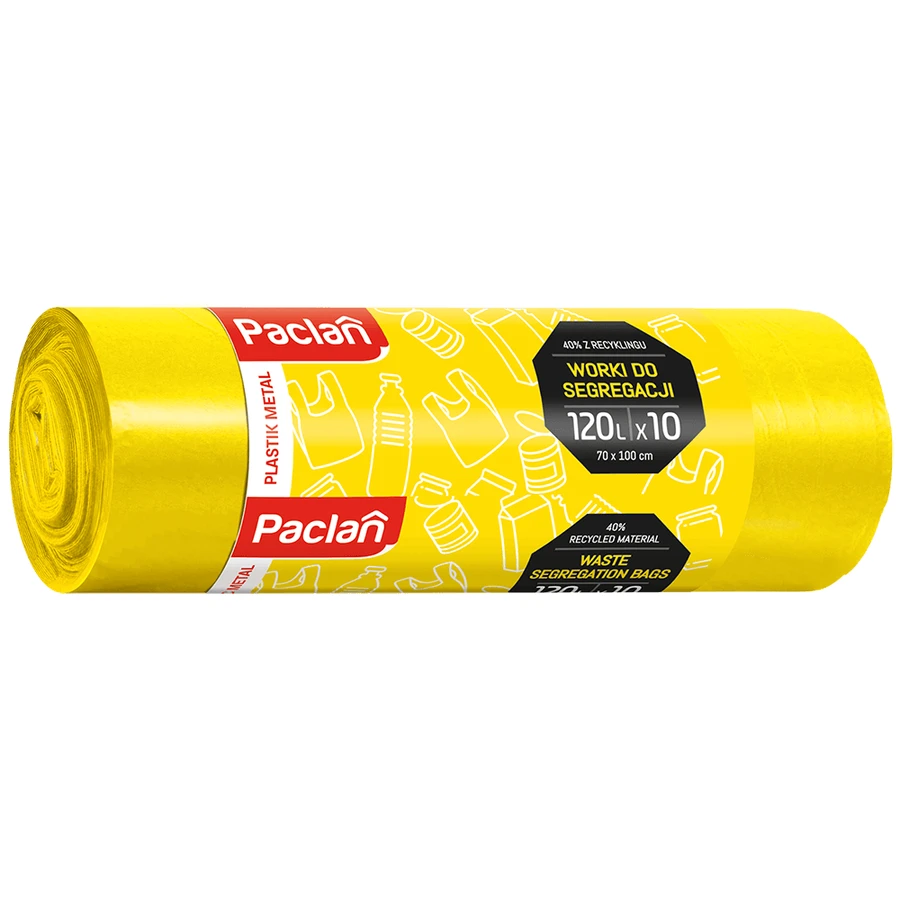 Paclan, saci de reciclare, plastic, galben 120 l x 10 bucăți