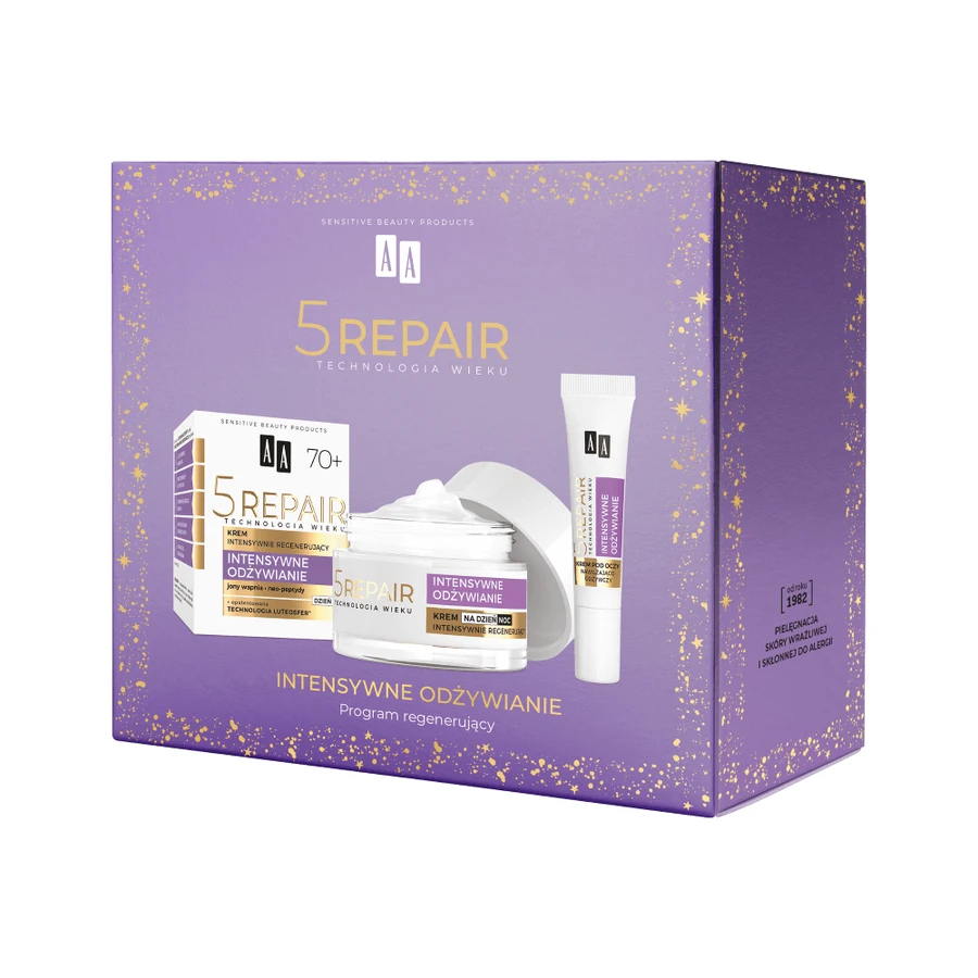 AA Age Technology 5 Repair 70+ set, crème régénératrice intensive, 50 ml + crème hydratante et revitalisante pour les yeux, 15 ml