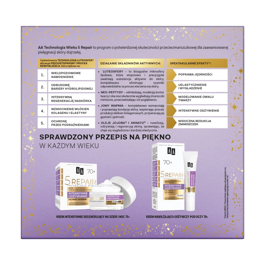 AA Age Technology 5 Repair 70+ set, crème régénératrice intensive, 50 ml + crème hydratante et revitalisante pour les yeux, 15 ml