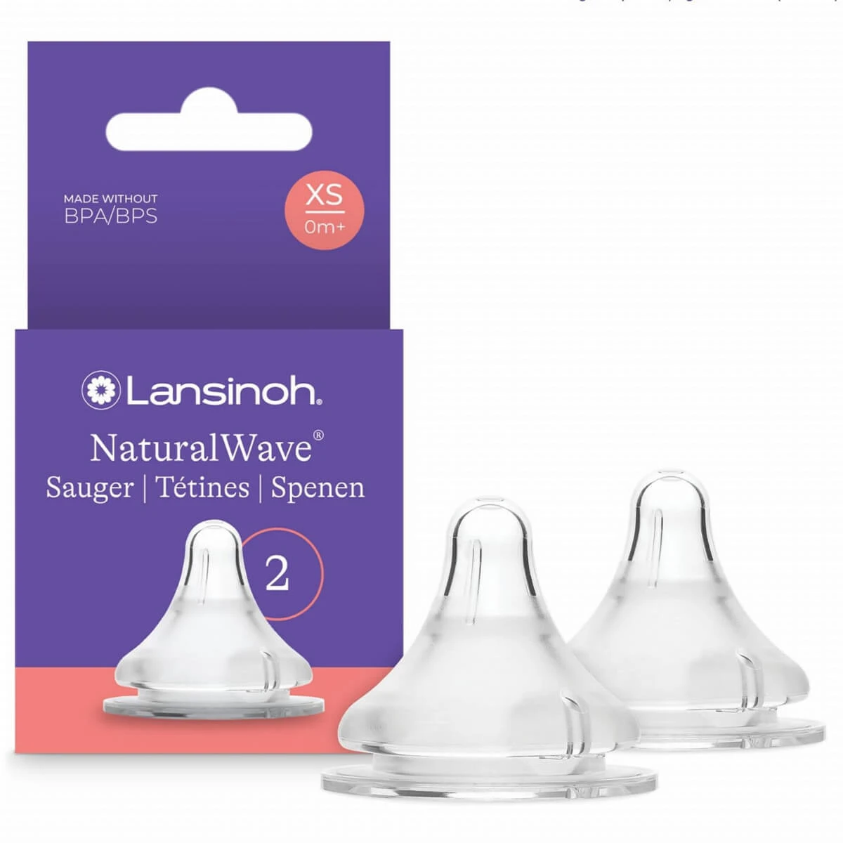Lansinoh NaturalWave, Flaschensauger, Silikon, XS very slow flow, ab Geburt, 2 Stück
