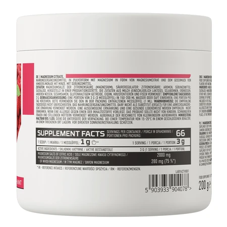 OstroVit Citrat de magneziu, citrat de magneziu, aromă de limonadă de zmeură cu mentă, 200 g