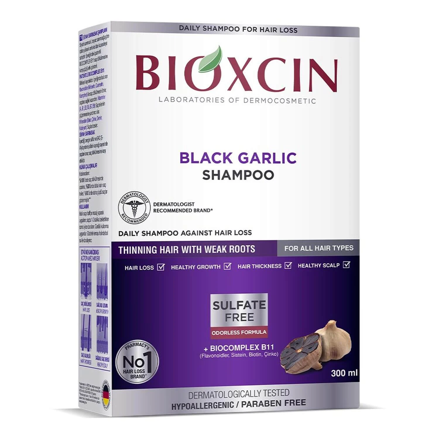 Bioxcin, Shampoo gegen Haarausfall mit schwarzem Knoblauch, 300 ml
