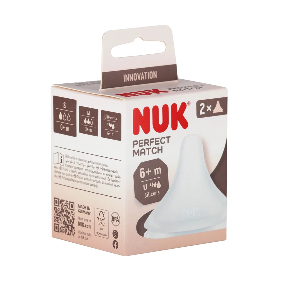 NUK Perfect Match, bottle teat, silicone, size U, from 6 months, 2 pieces
