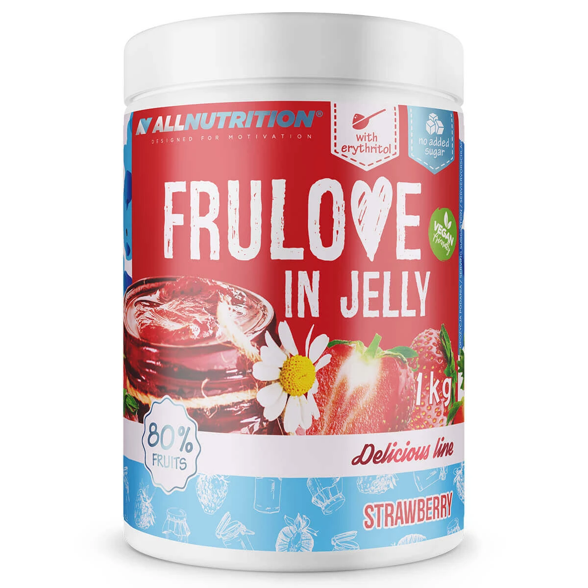 Allnutrition Frulove In Jelly Strawberry, Erdbeeren in Gel, ohne Zuckerzusatz, 1 kg