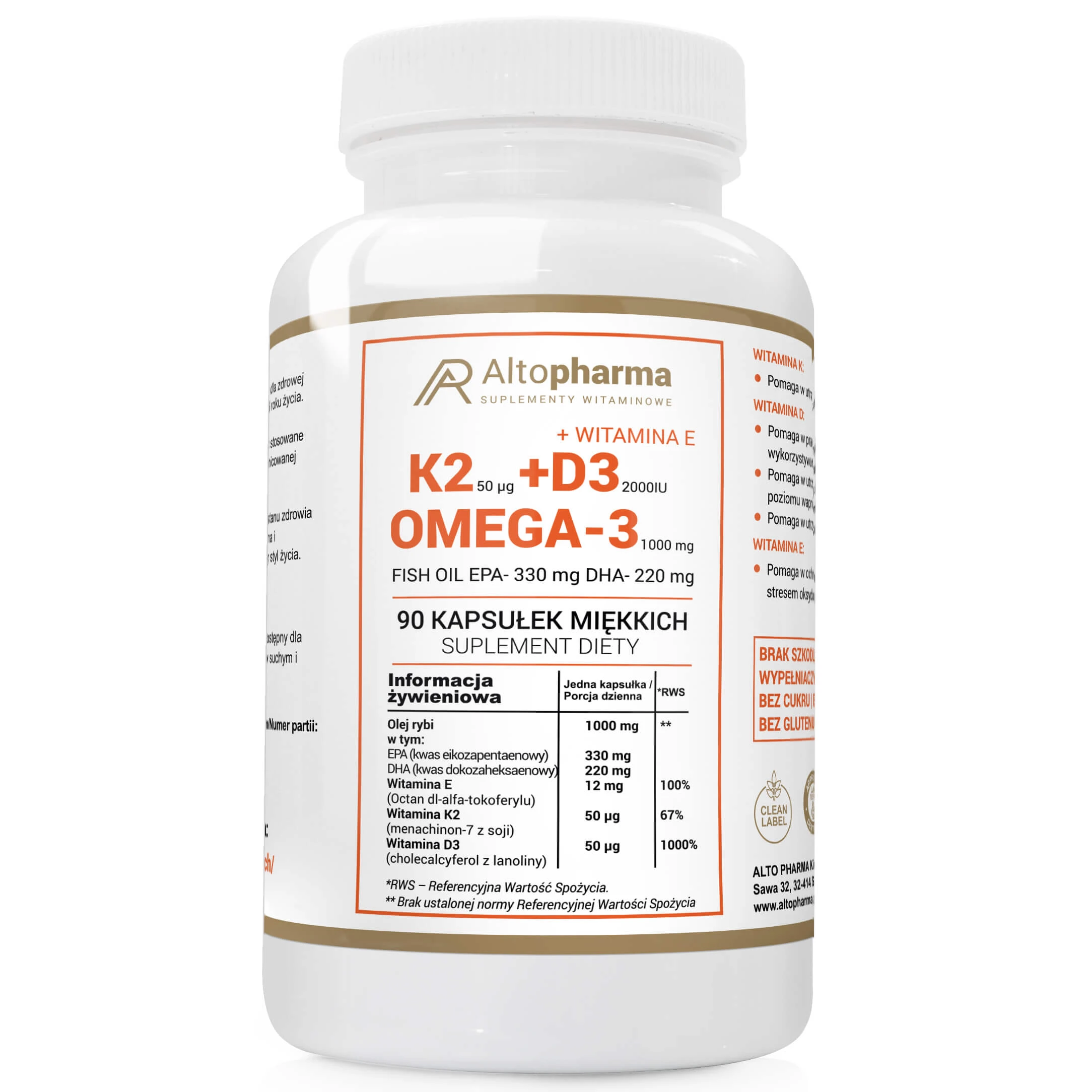 AltoPharma Vitamin K2 MK-7 + D3 + Omega, 90 Kapseln