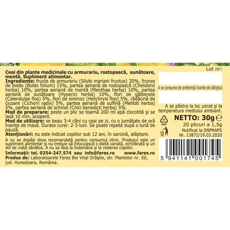 Tè Hepatocol D43, 20 bustine, Fares