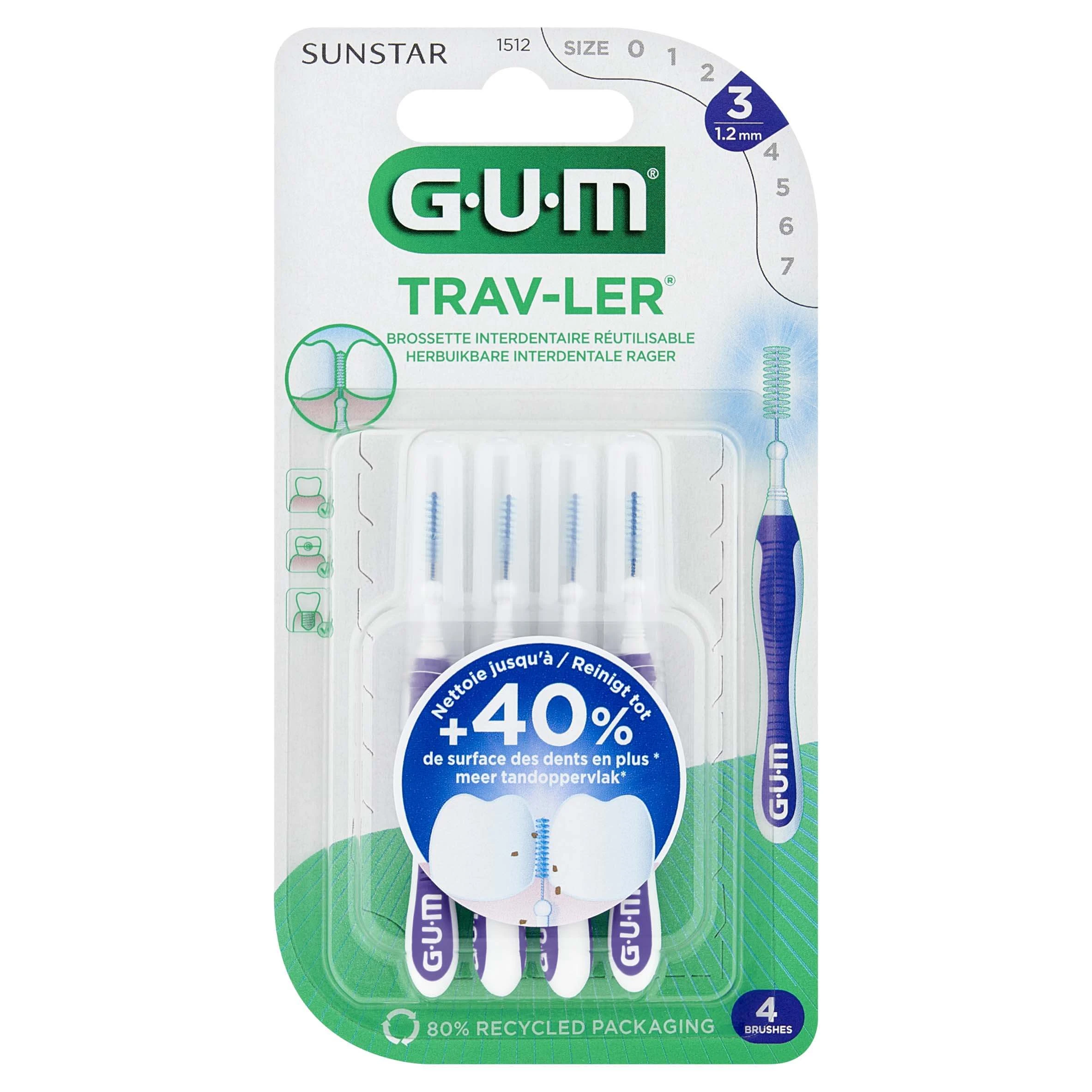 Sunstar GUM Trav-Ler, Interdentalbürste 1,2 mm 1512, 4 Stück