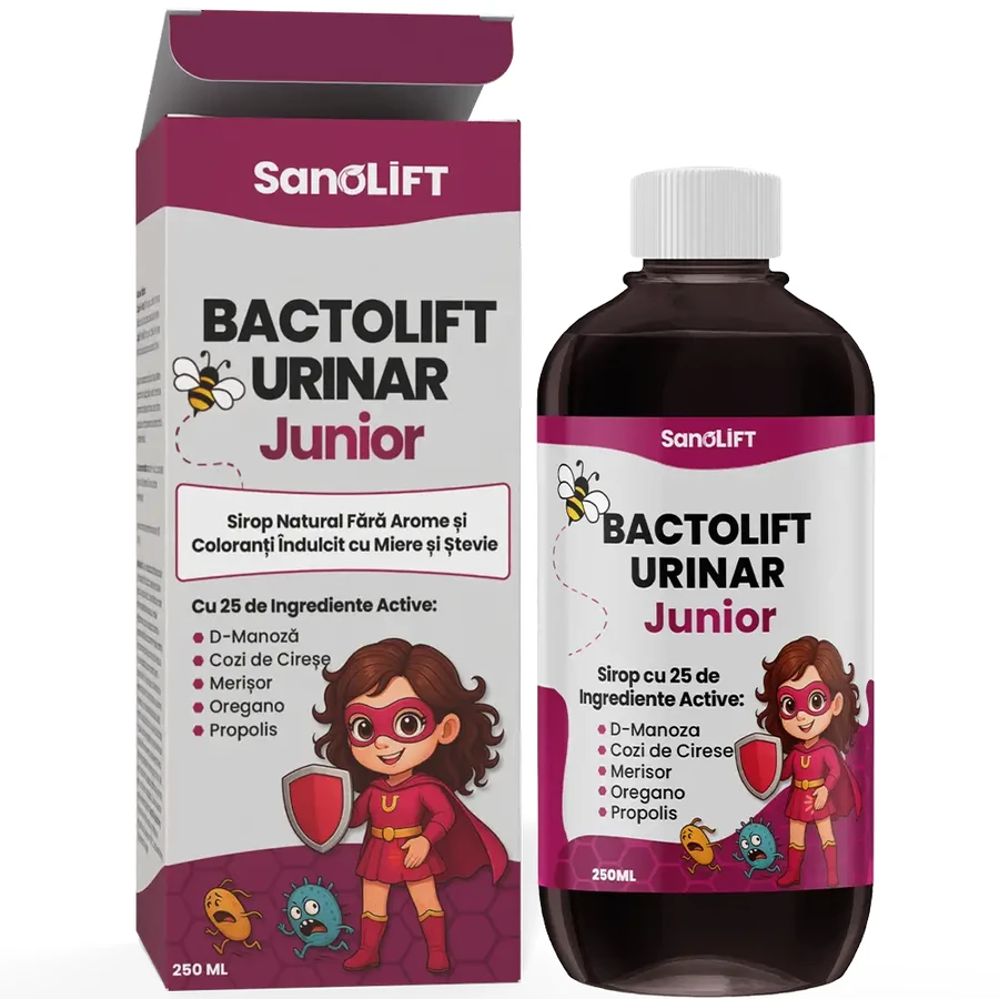 BactoLift Urinary Junior - Jarabe para Infecciones Urinarias en Niños, Fórmula Compleja con 25 Ingredientes Naturales: D-Mnosa, Arándano Rojo y Propóleo