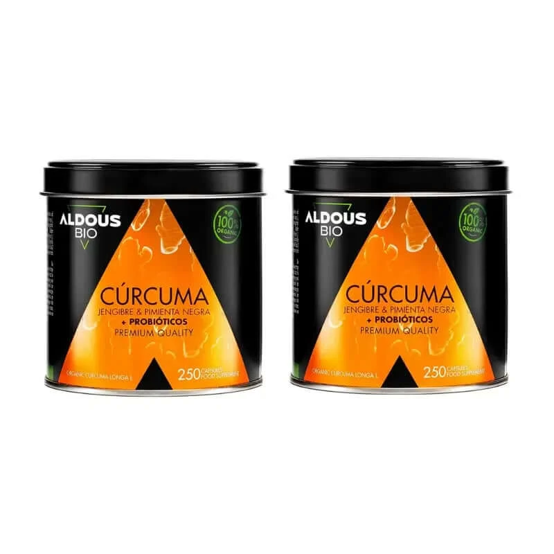 Aldous Bio Kurkuma mit Ingwer und schwarzem Pfeffer mit Probiotika, 2X250 Kapseln