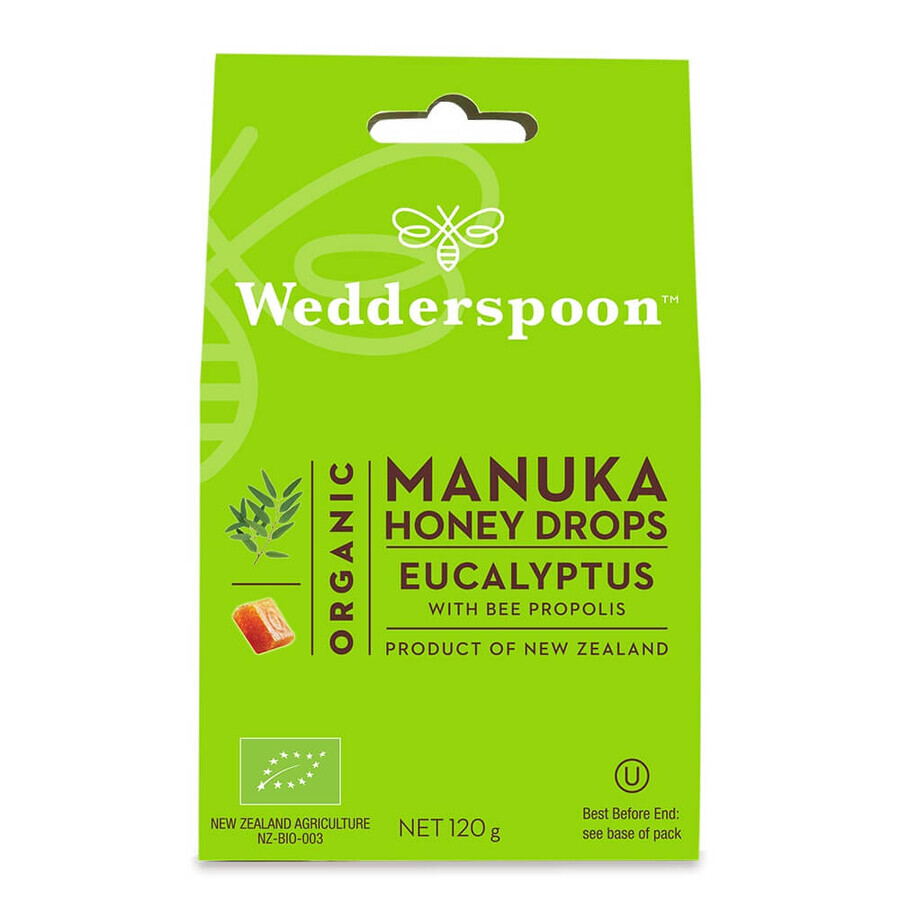 Bomboane ecologice cu miere de manuka, eucalipt si propolis, 120 g, Wedderspoon