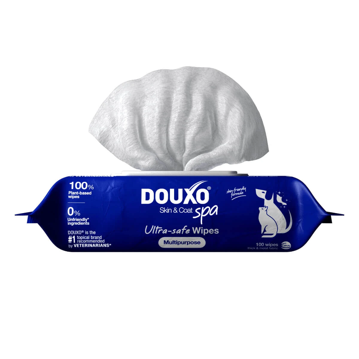 DOUXO SPA Mehrzwecktücher, Feuchttücher für Hunde und Katzen, hypoallergen, Vanille und Kokosnuss, wiederverschließbar, 100 Stk