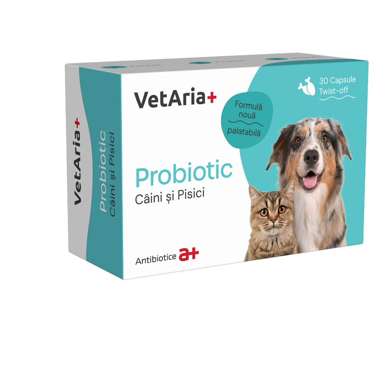 VETARIA+ Probiotic, XS-XL, Verdauungssystem & probiotische Ergänzung für Hunde und Katzen, Huhn, Schachtel, 30 Kapseln
