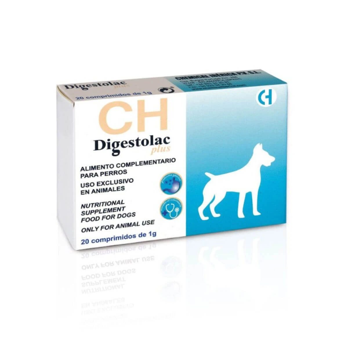 CHEMICAL IBERICA Digestolac Plus, XS-XL, Verdauungsergänzungsmittel für Hunde, Schachtel, 20 Tabletten