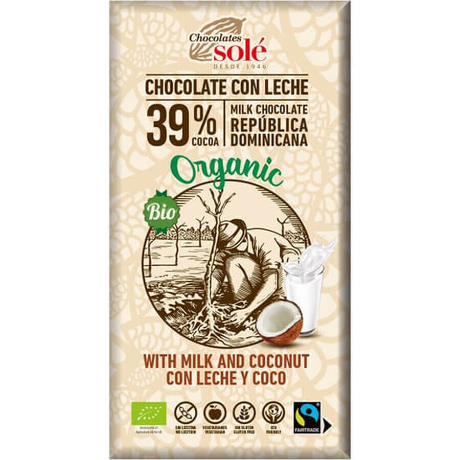 Ciocolata cu lapte si cocos BIO si Fairtrade 39% cacao, 100g, Pronat