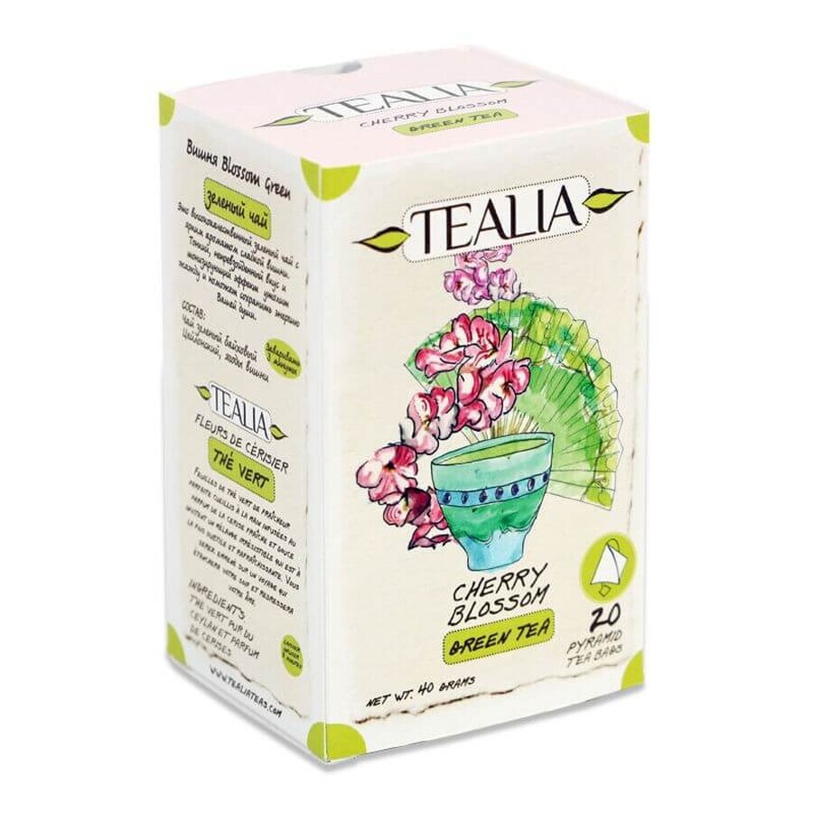 Ceai verde Pure Ceylon cu aromă de merișor și cireș (50100), 20 plicuri, Tealia