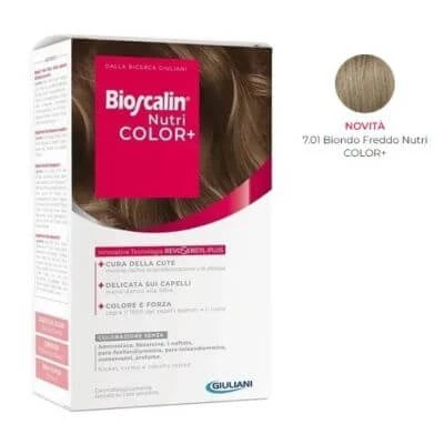 Bioscalin nutri color+ 7.01 Kaltblond Färbecreme 40 ml + Detektorcreme 60 ml + Shampoo 12 ml + Spülung 12 ml + Einweghandschuhe