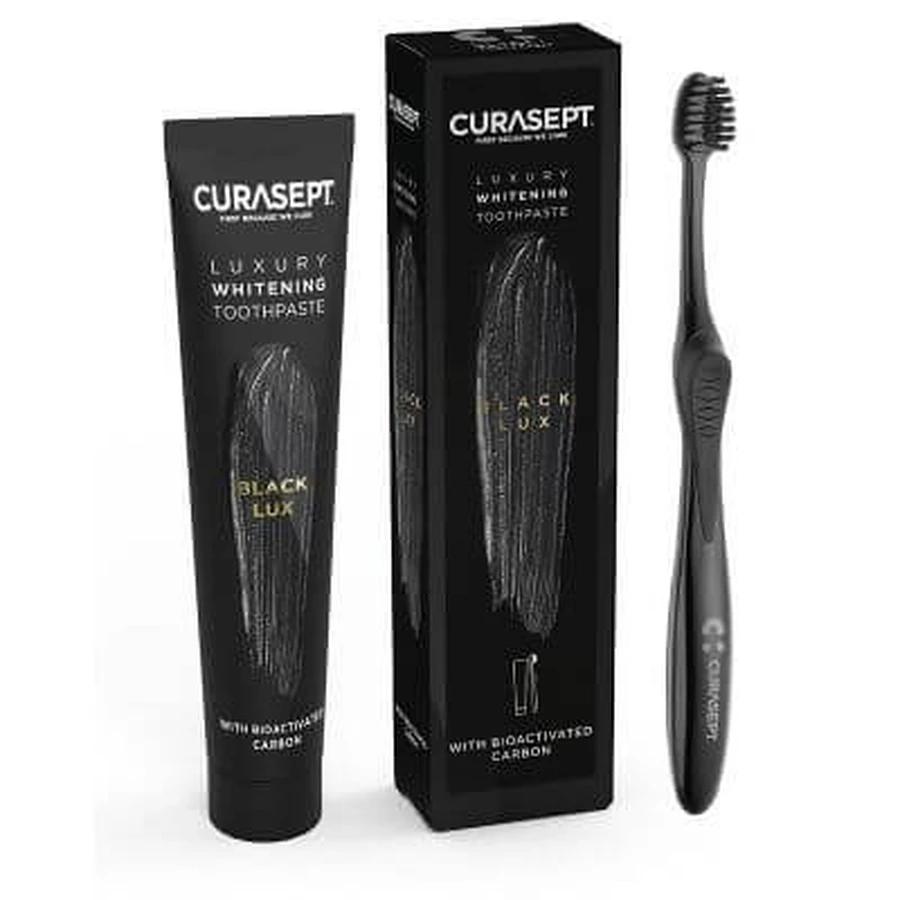 Curasept black luxury pasta dentífrica blanqueadora 75 ml + cepillo de dientes