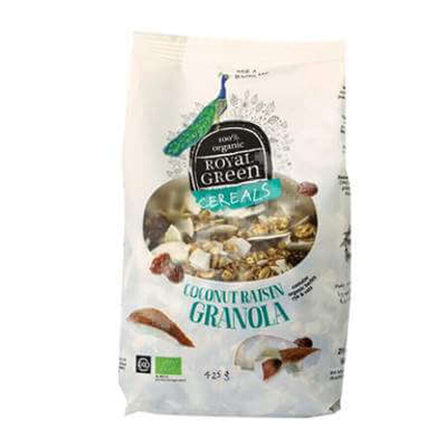 Cereale cu musli Granola cu fulgi de cocos si stafide Royal Green, 425 g, Frenchtop