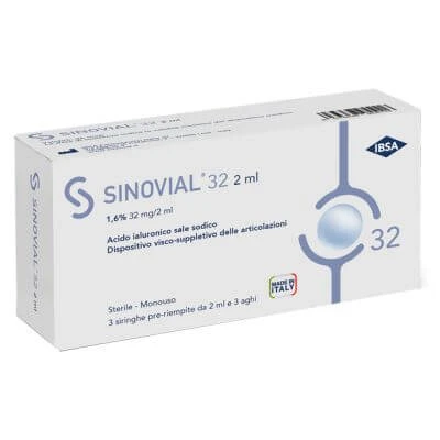 SINOVIAL intraartikuläre Spritze 32 Hyaluronsäure 1,6% 32 mg/2 ml 1 fs + 21 Gauge Nadel 3 Stk