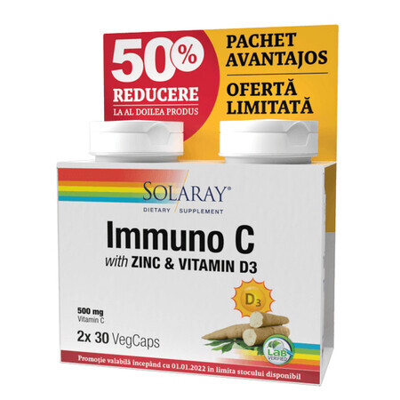 Immuno C cu Zinc and Vitamin D3 Solaray, 30 + 30 capsule, Secom (50% reducere la al doilea produs)