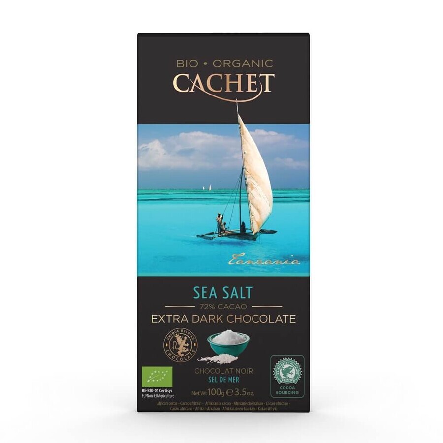 Ciocolată amăruie bio 72% cacao cu sare de mare, 100g, Cachet