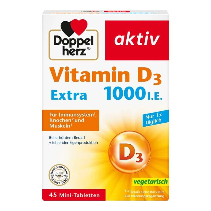 Double Heart Vitamina D activă 1,000 U.I. Extra 45 Capsule