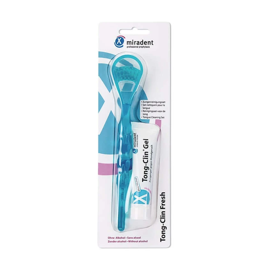 Miradent set de curățare a limbii Tong-Clin set cu 50 ml gel 1 buc