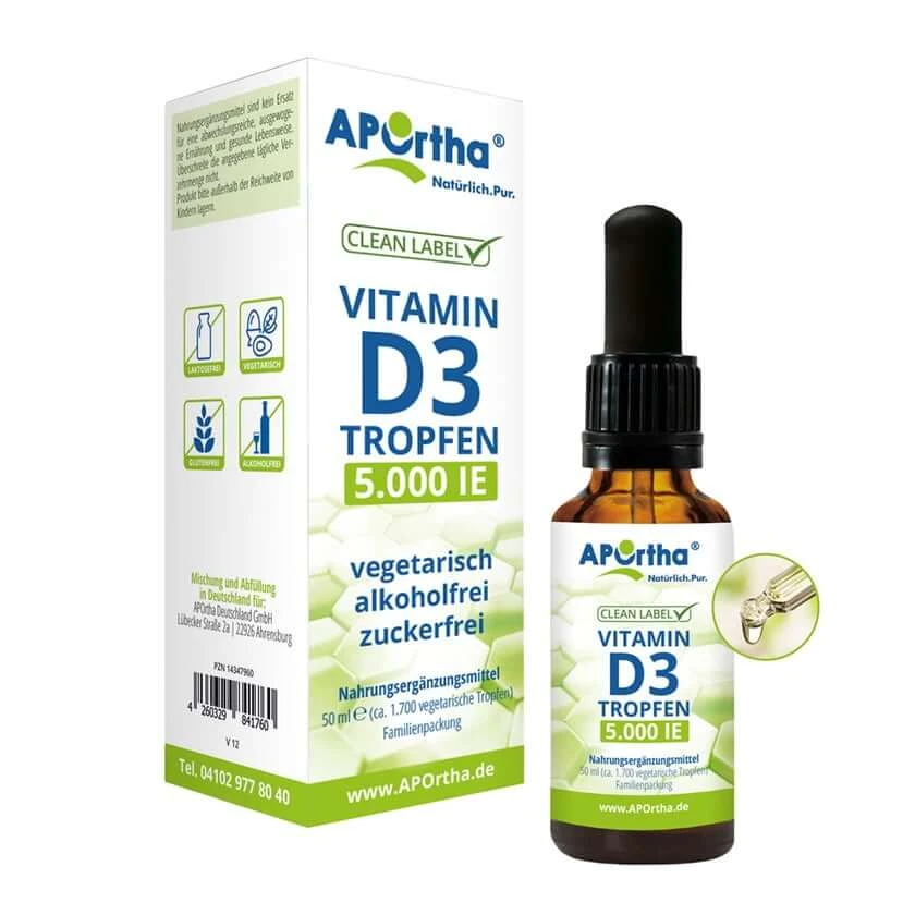APOrtha® Vitamin D3 5.000 IE pro Tropfen - vegetarische Tropfen 50 ml