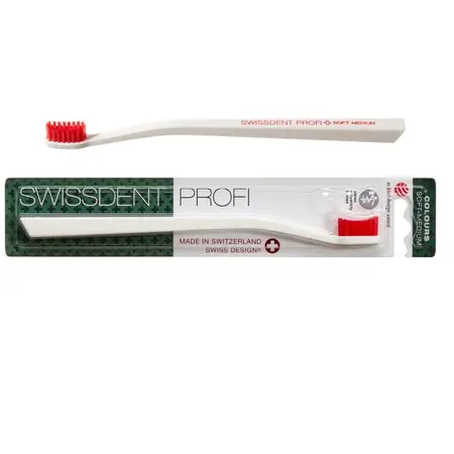 Profi Soft Medium white toothbrush with red bristles, Swissdent