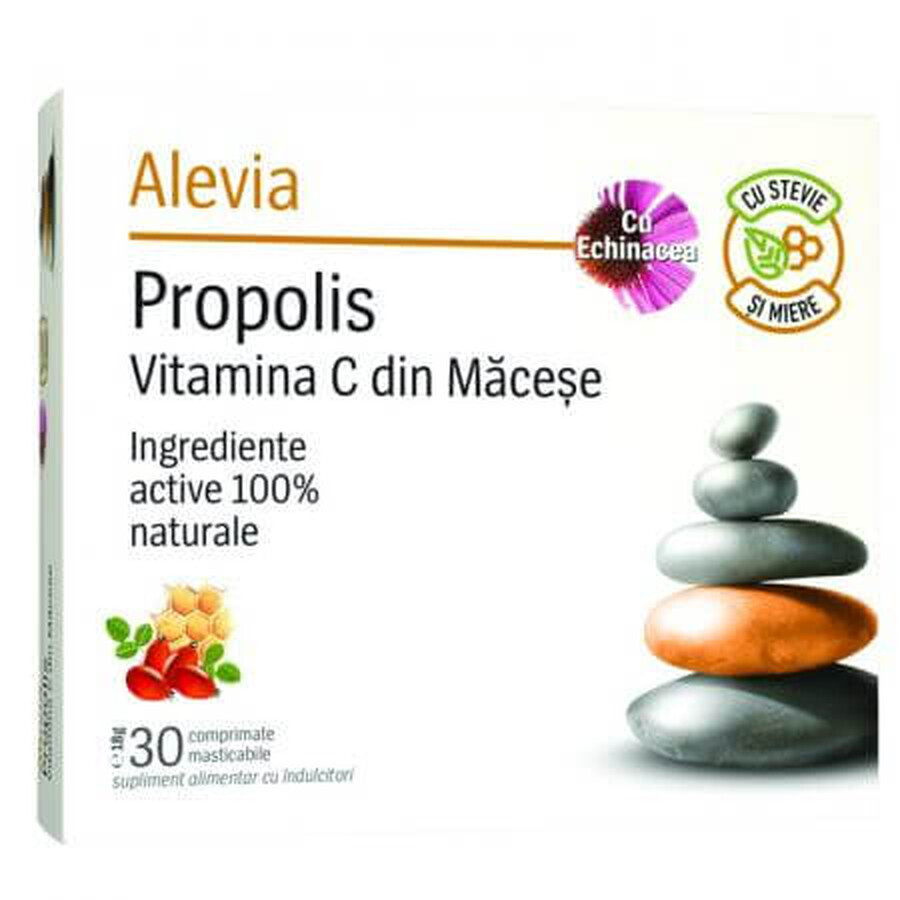 Propolis Vitamina C cu Echinacea Stevie și Miere, 30 comprimate masticabile, Alevia