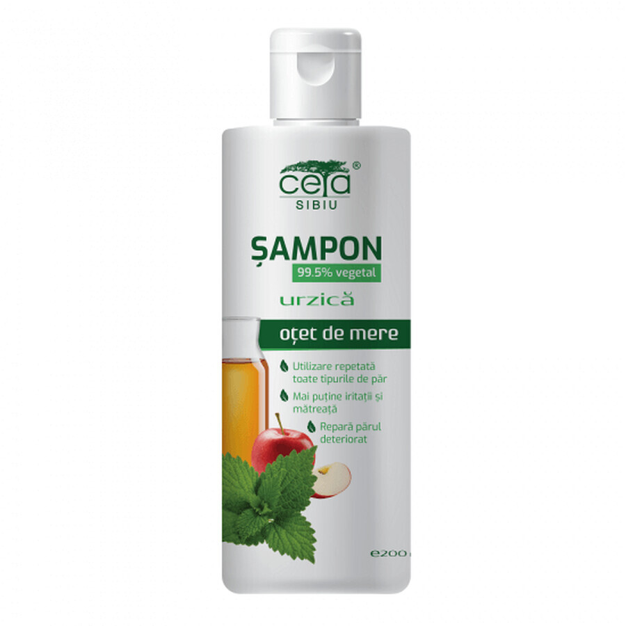 Shampoo 99,5% pflanzlich mit Apfel- und Brennnesselessig, 200 ml, Ceta Sibiu