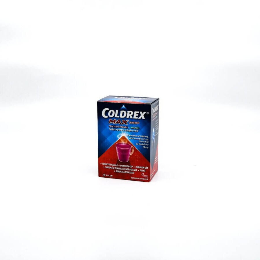 Coldrex Max Grip mit Beeren und Menthol, 10 Portionsbeutel, Perrigo