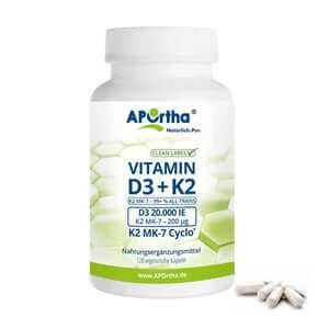 APOrtha® Vitamin D3 20.000 IE + Vitamin K2 MK-7 Cyclo® 200 µg - 120 vegetarische Kapseln 120 St