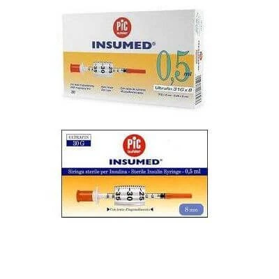 Pic Insulinspritze insumed 0,5 ml 100 ui Nadelstärke 29 Länge 12,7 mm kein Totraum 3 Beutel mit 10 Stück