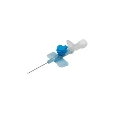 Zwei-Wege-Kanüle 22 Gauge 0,9x25mm aus rostfreiem Stahl mit äußerer Silikonbeschichtung, Luer-Lock-Kappe und Seitenlaschen, blau 50 Stück