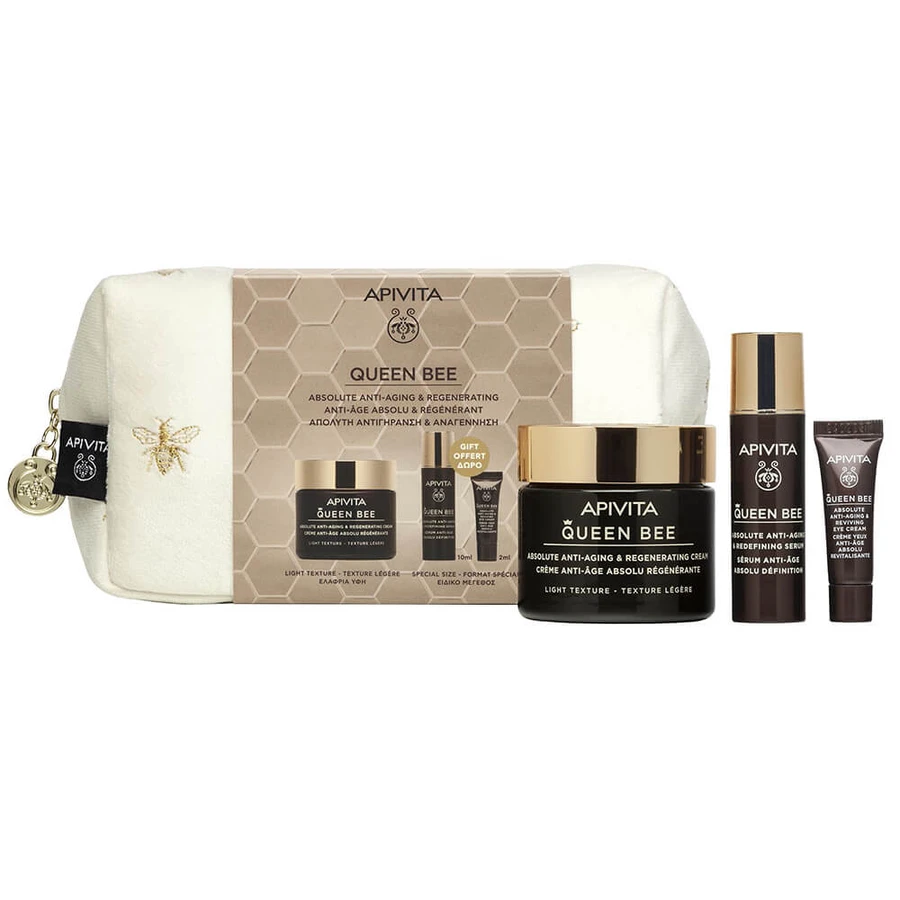 Apivita Promo Pack Queen Bee Light Texture Cream 50ml cu ser 10ml și cremă de ochi 2ml GRATUITE