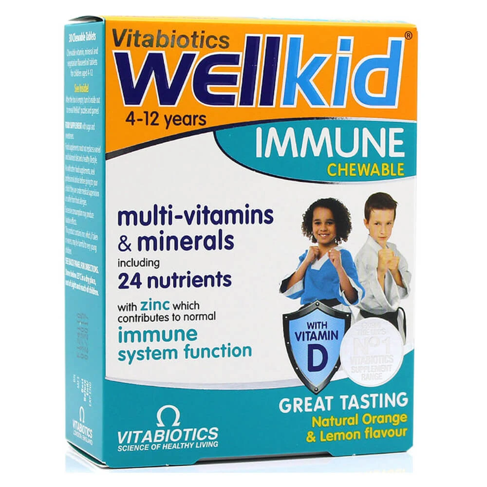 Vitabiotics Wellkid Immune Kautabletten Orange-Zitrone von 4-12 Jahren 30caps