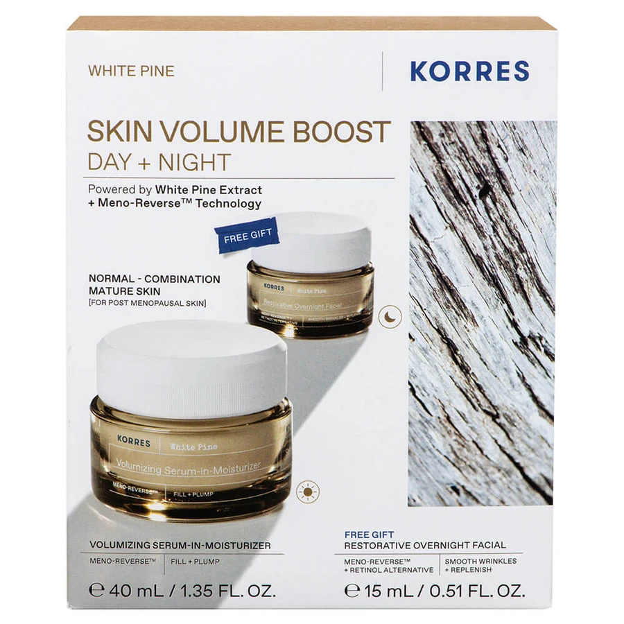 Korres Promo Pack Crema giorno rimpolpante volume pino bianco per pelli normali e miste 40ml & Crema notte rimpolpante volume in omaggio 15ml