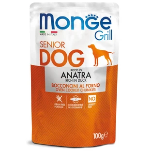 MONGE Grill Senior, XS-XL, Canard, sachet de nourriture humide pour chiens âgés, (dans son propre jus), 100g
