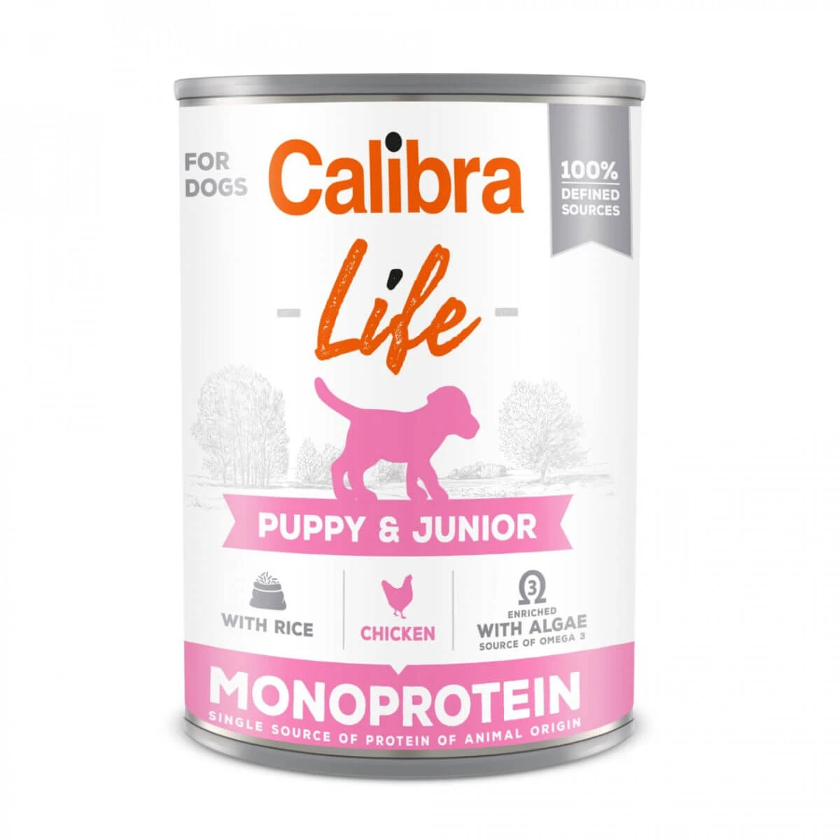 CALIBRA Life Puppy&Junior, XS-XL, Huhn und Reis, Ein-Protein-Nassfutter in Dosen für junge Hunde, (Pastete), 400g