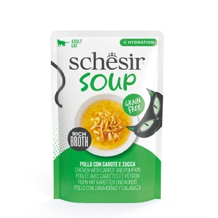 SCHESIR Complementary Soup, Chicken and Pumpkin, sachet of wet food, grain-free, cats, (in soup), 40g