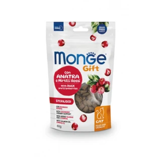 MONGE MONGE Gift Sterilized Filled & Crunchy, Ente & Cranberry, funktioneller getreidefreier Belohnungsbeutel für sterilisierte Katzen, 60g