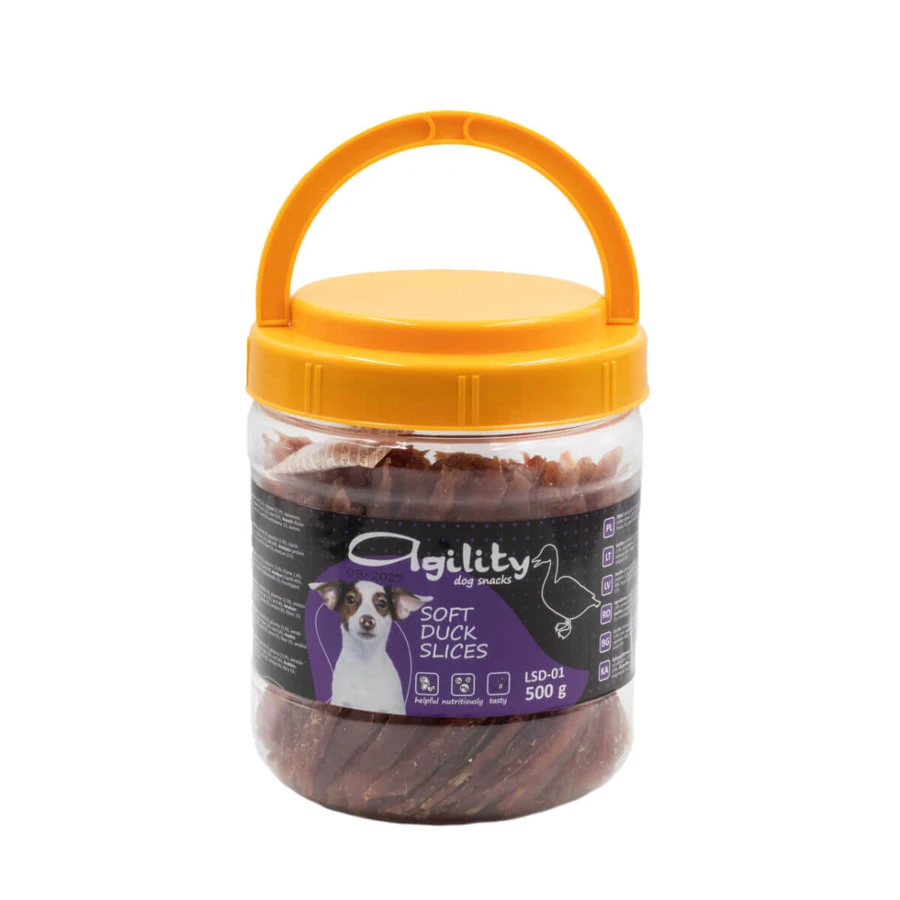 AGILITY Medias tiras de magret de pato, XS-XL, recompensa cubo perros, 500g